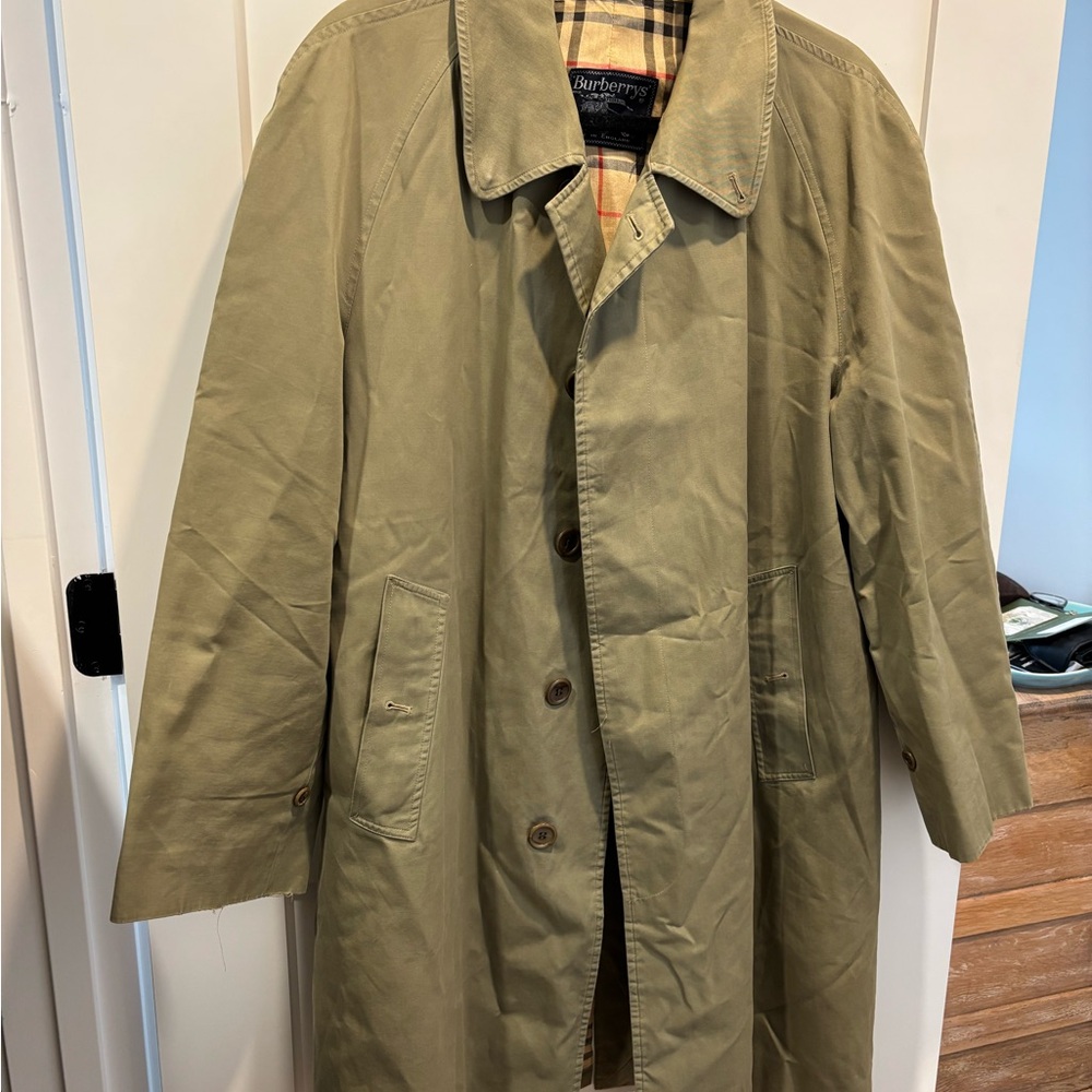 Vintage Burberry Men's Olive Trench Coat